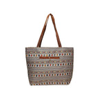 STYLE BA Women's Tote Bag With Leather Handles & Embroidery Printed Handbag With Zip Pockets, Shoulder Tote Bag And Handbag (Grey)