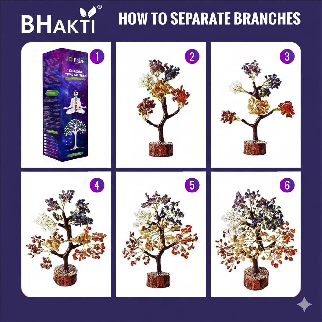 300 Beads, 7 Chakra Crystal Tree, Showpiece Good Luck and Positive Energy, Showpiece for Living Room, Natural Healing Gemstones Money/Lucky Tree for Good Luck, Multicolor
