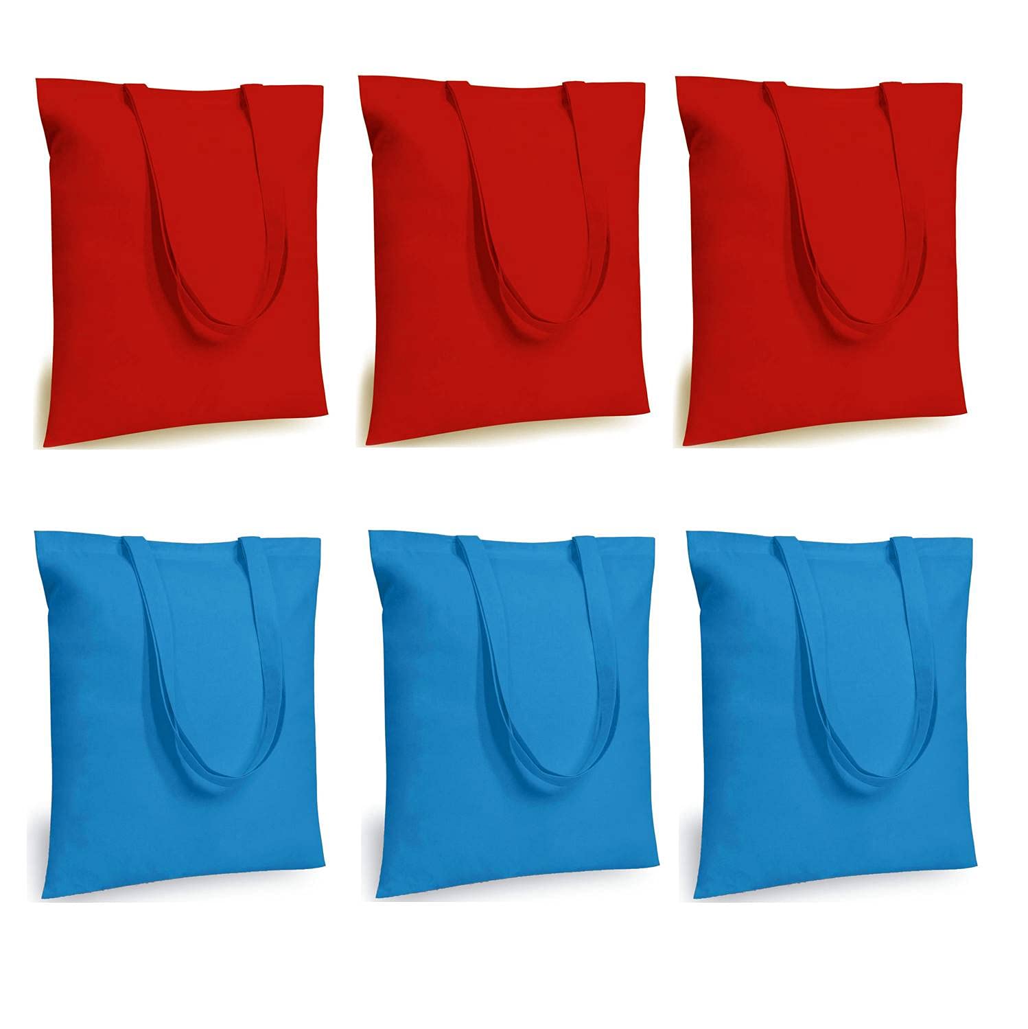 Lify Cotton Canvas Tote Unisex Shopping Bags Shopping Bag for Crafts, Heavy Duty, Washable, Eco-Friendly Canvas Multipurpose Grocery Bag Reusable Grocery Bag - Red 3 Piece, Blue 3 Piece x (Pack of 6)