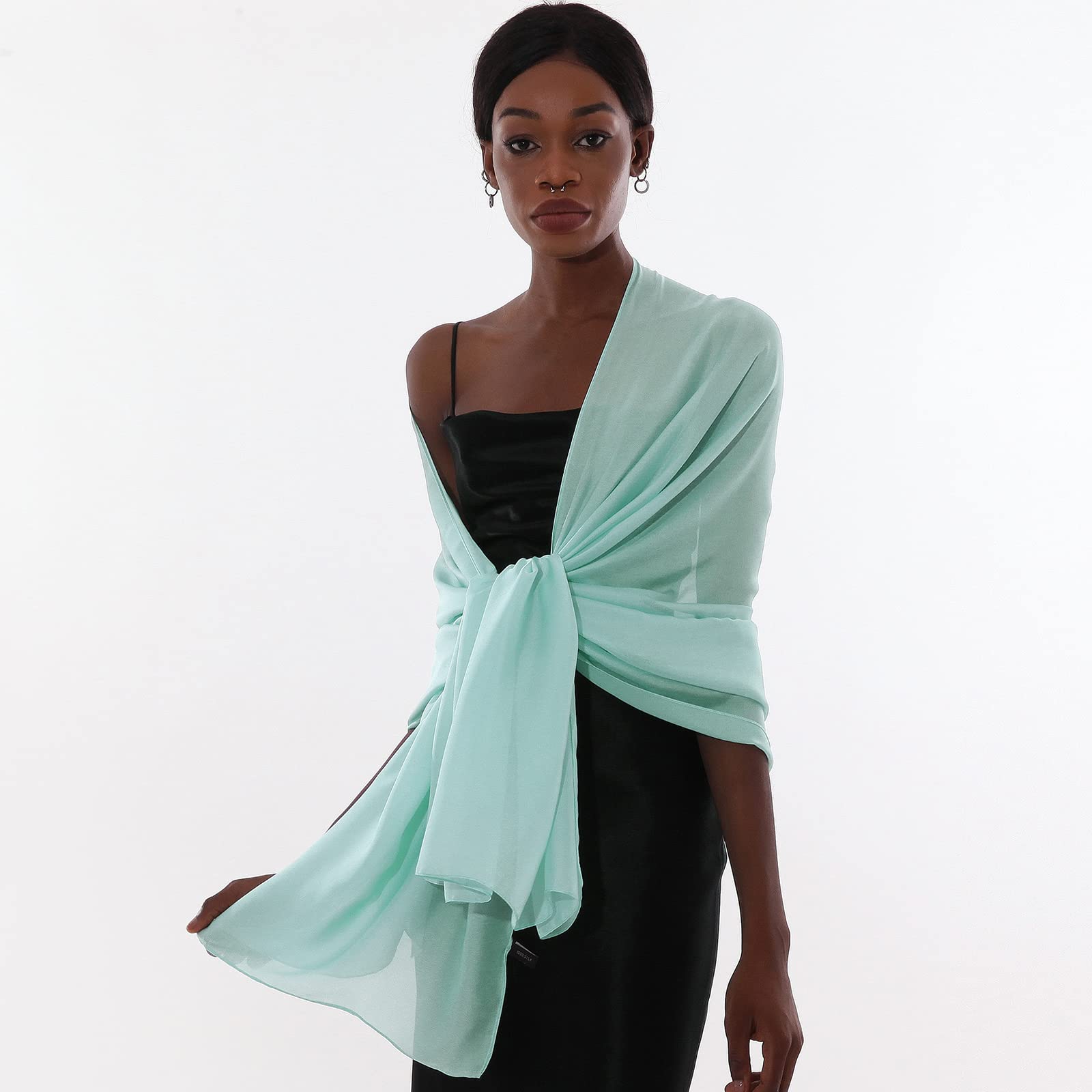 RUI VTRON Womens Scarf Pashmina Shawls and Wraps for Evening Dresses Like Chiffon Silk Scarf for Bridal Wedding, Turquoise, Large