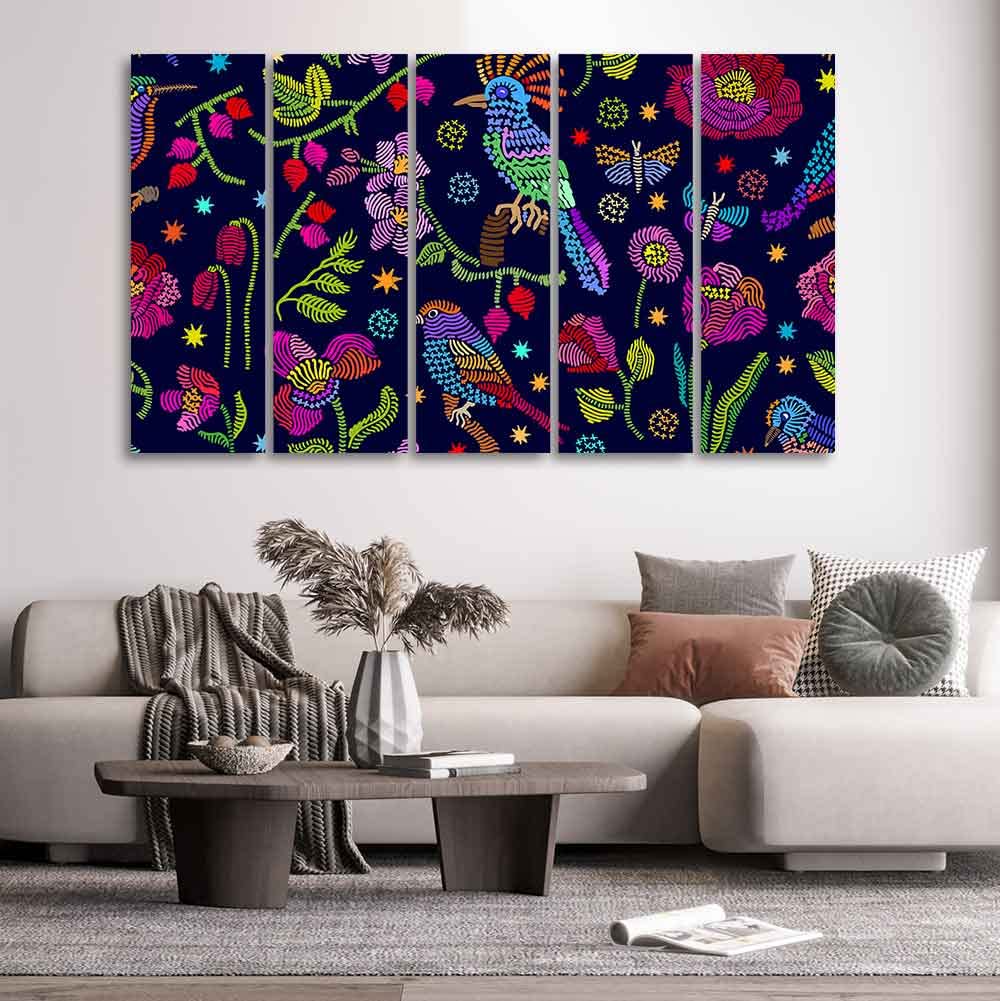 VIBECRAFTS Beautiful Birds, Flowers & Butterfly 5 Pieces Canvas Wall Painting For Home | Office | Living Room | Gift (PTVC5Pcs4_8546)