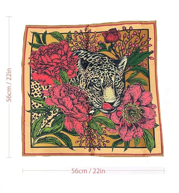 ULOS Women's Leopard Animal Print Shiny Dubai Style Luxury Abstract Pattern Satin Head Scarf - Neck Scarf (Square) (22x22)