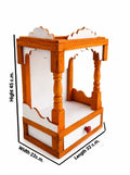 Premium Handcrafted Wooden Mandir for Home & Office | Compact Open Pooja Temple with Storage Drawer (45 x 32 x 22 cm) | Natural Teak Wood & White.