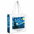 ECOEK Artsy Poly Canvas Tote Bag for Women | Zipper Closure, Bottle Holder & Keychain Hook | Premium Poly Canvas Bag for Travel College, Office | Reusable Shopping Tote Bag Gift(Van Gogh Starry Night)