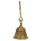 Artvarko Goddess Maa Durga Engraved Sherawali Brass Big Bell with Chain Hanging for Pooja Puja Room Mandir Ghanta Home Entrance Décor