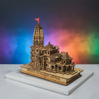 Decorative Wooden Temple Model with LED Lights, Handcrafted Architecture Design, Traditional Indian Mandir for Home