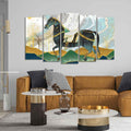 VIBECRAFTS Premium Wall Painting of Horse and Golden trees of Five Pieces For Home|Office|Living Room|Gift (PTVC5Pcs2_6607)
