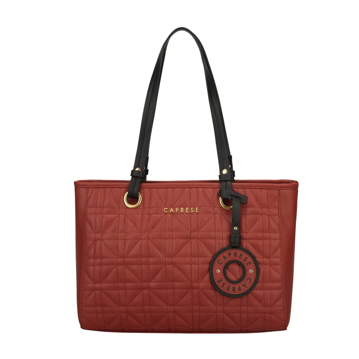 Caprese Aimee Medium Quilted Faux Leather Tote Bag for Women | Multi-Compartment Zippered Shoulder Handbag with Detachable Charm | Perfect for Work, Travel & Shopping (Intense Rust)