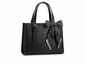 Pavilonn Women Handbag PU Leather Tote Purse Stylish Shoulder Office Bag Black Structured Croco Pattern Ladies Fashion Shopping Handbag Daily Use College Gift (BLACK)