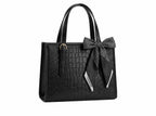 Pavilonn Women Handbag PU Leather Tote Purse Stylish Shoulder Office Bag Black Structured Croco Pattern Ladies Fashion Shopping Handbag Daily Use College Gift (BLACK)