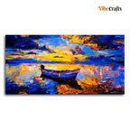 VIBECRAFTS Boat Sunset over Ocean Premium Canvas Wall Painting With Frame for Living Room Drawing Room Home|Office|Gift (PTVCH_2227N)