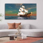 VIBECRAFTS Sailing Ship On the Ocean Canvas Wall Painting With Frame for Living Room Drawing Room Bedroom Home|Office|Gift (PTVCH_2203NN)