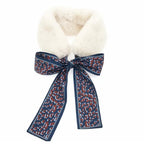 THE DDS STORE Winter Women Faux Fur Collar Leopard Print Scarves Plush Wrap Korea Bow Tie Neck Warmer Formal Party Shawl (White)