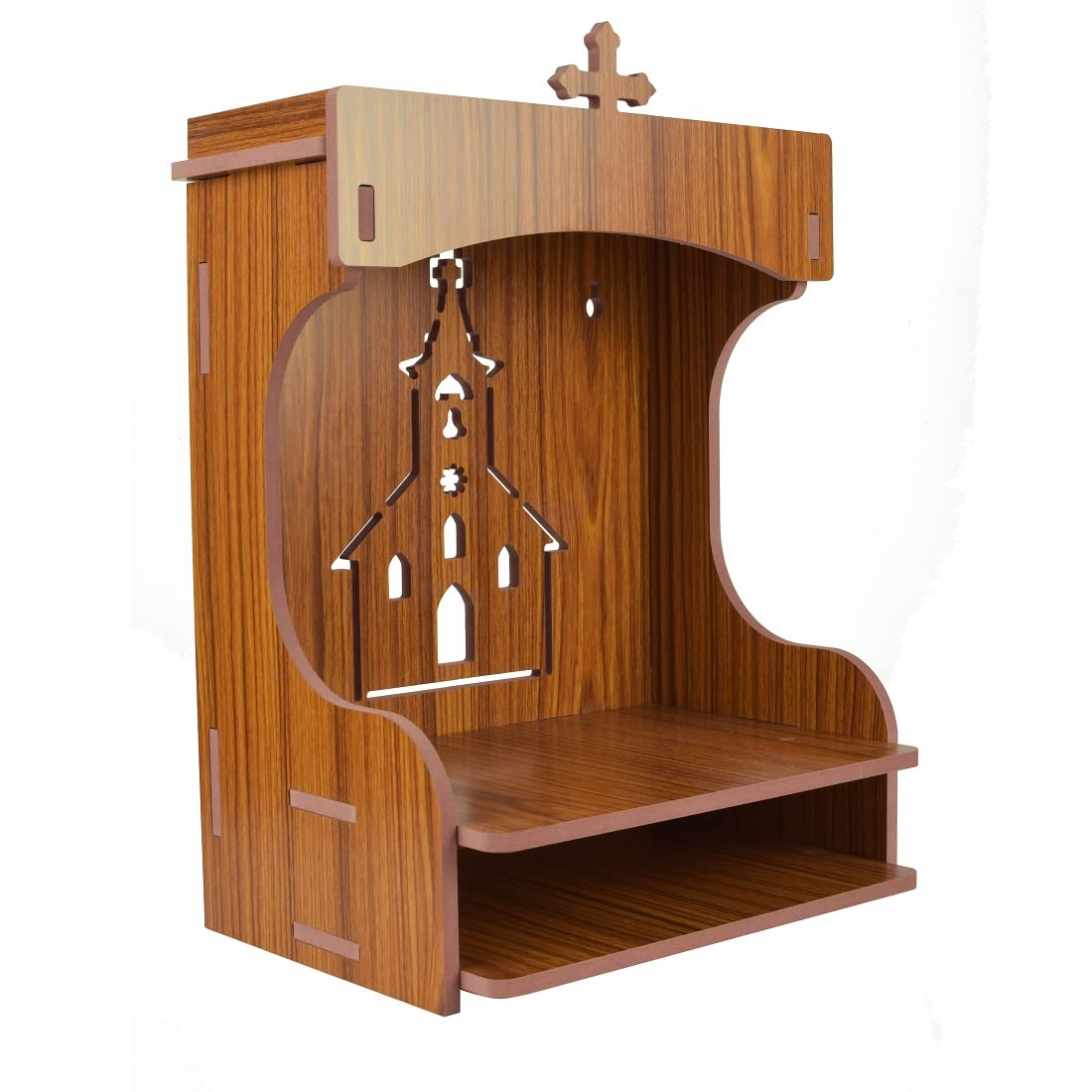 Lakhaji Christian Design Wooden MDF Temple Decorative for Home and Office (21 x 29 x 43 CM) (Maroon)