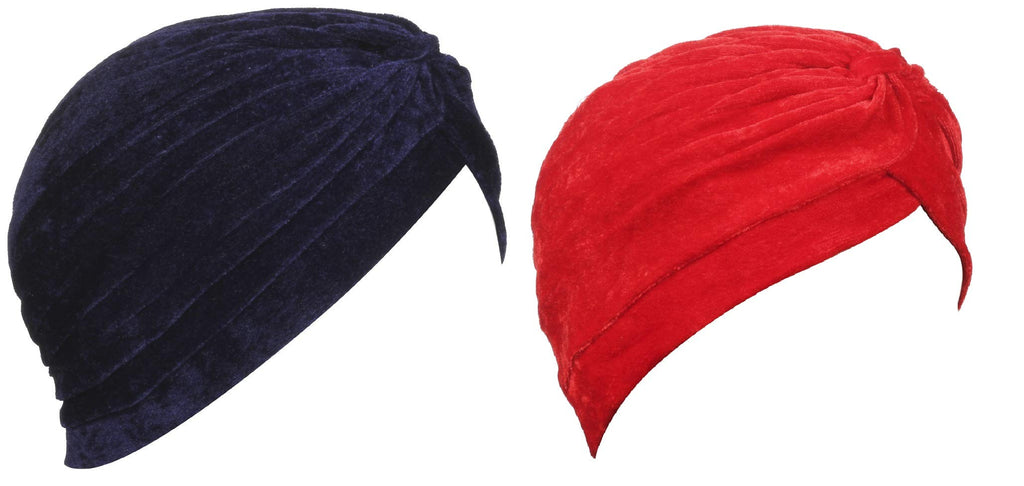 BISMAADH Velvet Soft Pleated Pre Tied Knot Readymade Turban/Pagri Head Wraps for Men & Women