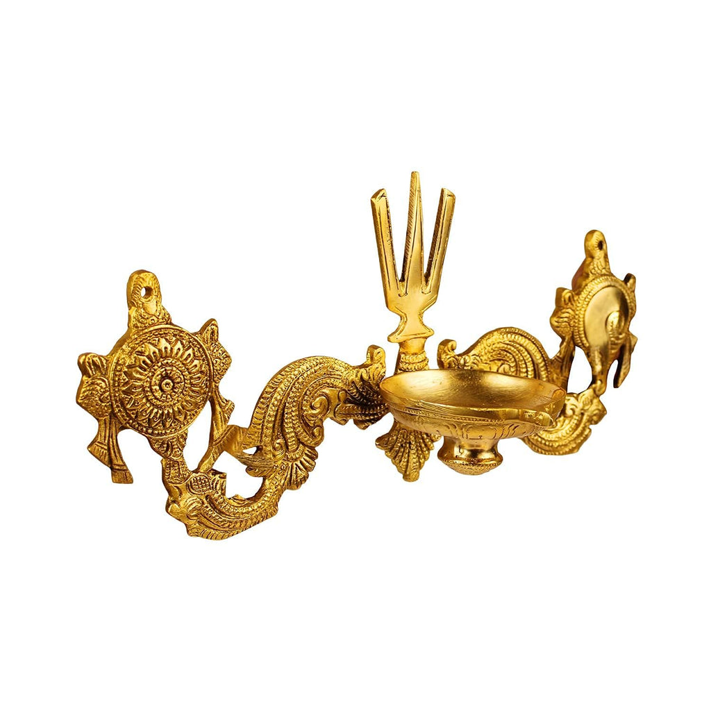 Svarup Inch6 Inch Brass Shankh Chakra Namah Diya: Vishnu Showpiece, Gold Color, Small