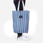Blissowl Cotton Canvas Tote Bag with Zipper, Large Capacity Shopping Bags, Reusable Printed Bags for Grocery, Shopping, Work & Beach - White and Blue (16.5 x 14.5Inch)