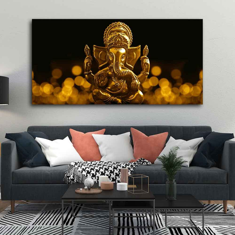 VIBECRAFTS Golden Ganesha Premium Canvas Wall Painting With Frame for Living Room Drawing Room Home|Office|Gift (PTVCH_2230)