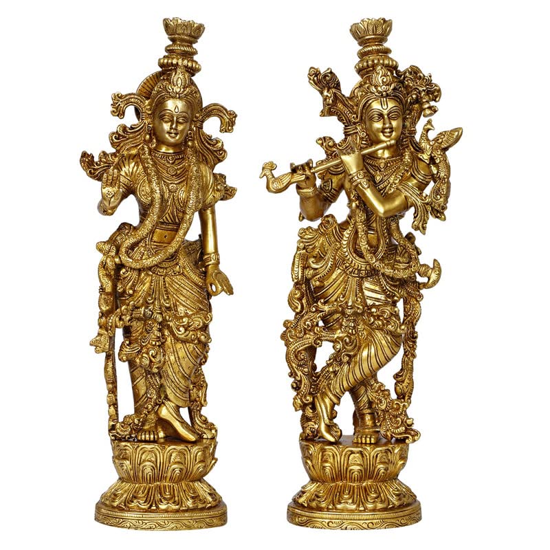 SVARUP Brass Radha Krishna Idol in Gold Color Height 14 Inch