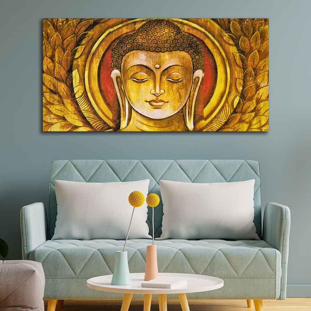 VIBECRAFTS Canvas Paintings for Living Room Drawing Gautam Buddha Meditation Wall Painting Fitted With Wooden Frame For Home | Office | Gifts (PTVCH_2544)