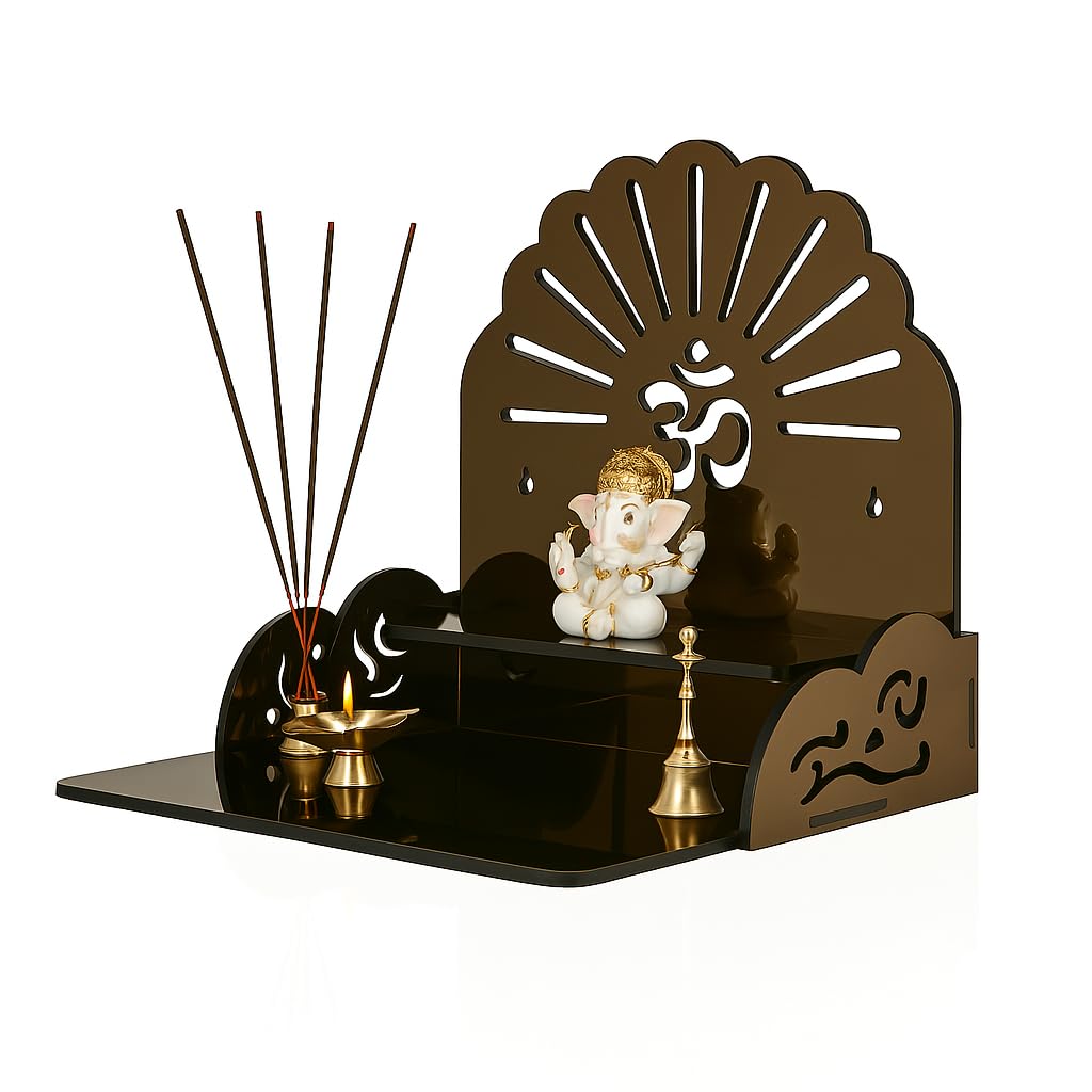 Fliptic Acrylic Wooden Temple with Om Symbol DIY || Wall-Mounted Pooja Mandir, Shining Finish for Home, Office, Shop || Wall Mounted Medium Size || Colourful || Do It Yourself (Dark Bronze)