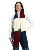 Ravaiyaa - Attitude is everything Reversible Wool Scarves Knitted Pattern Women Neck Wraps Muffler Winter Wool Scarf 65 x14 Inch (White, Maroon & Blue)