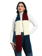 Ravaiyaa - Attitude is everything Reversible Wool Scarves Knitted Pattern Women Neck Wraps Muffler Winter Wool Scarf 65 x14 Inch (White, Maroon & Blue)
