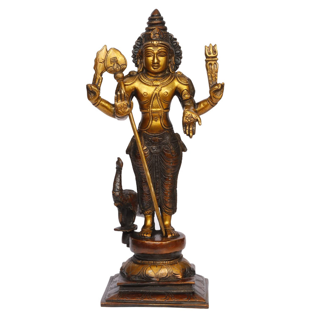 ARTVARKO Brass Lord Murugan Kartikeya Murugana Kumaraswamy Karthikeya Standing Idol Swaminatha Skanda Murti Brown & Gold 12 Inch