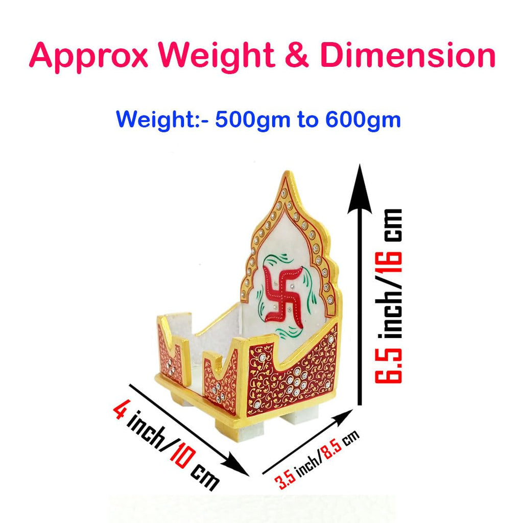 Salona Home Pure Marble Singhasan for God with Cute Laddu Gopal Idol, Marble Temple for Home, God Stand for Pooja Room (6.5 x 4 x 3.5 inch, Multicolor)