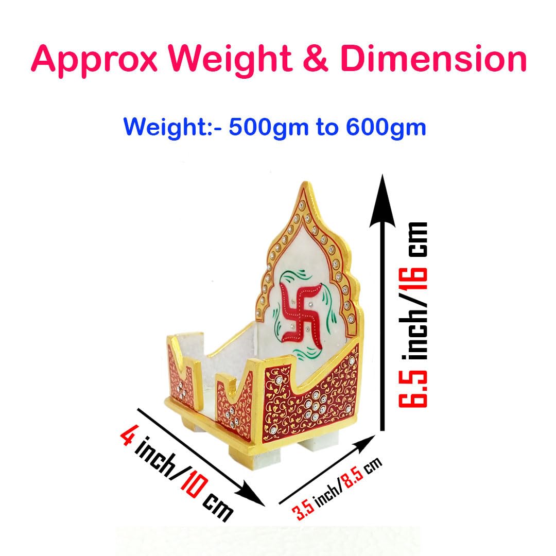 Salona Home Pure Marble Singhasan for God with Cute Laddu Gopal Idol, Marble Temple for Home, God Stand for Pooja Room (6.5 x 4 x 3.5 inch, Multicolor)