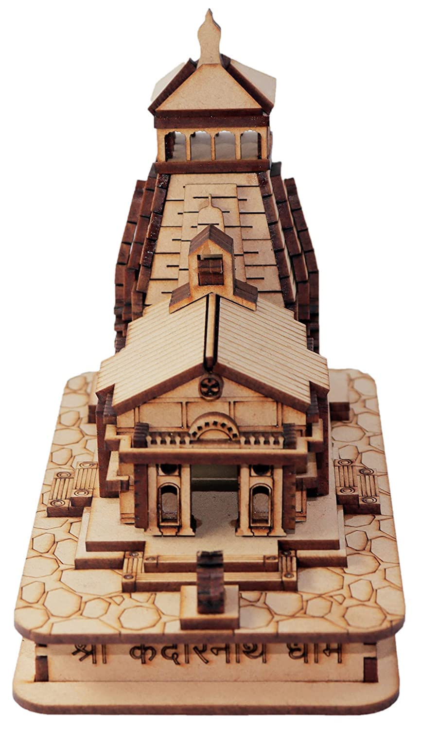 A&S Ventures Beautiful Wooden Miniature Off-White Shri Kedarnath Temple | Handcrafted Wooden Temple of Lord Shiva for Car Dashboard, Temple, Home Decor, Gifting