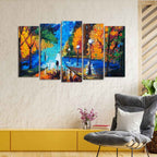 VIBECRAFTS Couple Walking in City Park Canvas Wall Painting Set of Five For Home|Office|Living Room|Gift (PTVC5Pcs2_6518)