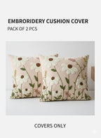 CASA-NEST Linen Embroidery Cushion Cover, Size -16x16 inch, Pack of 2 pc, Decorative Sofa Cushion (Beige, 2)
