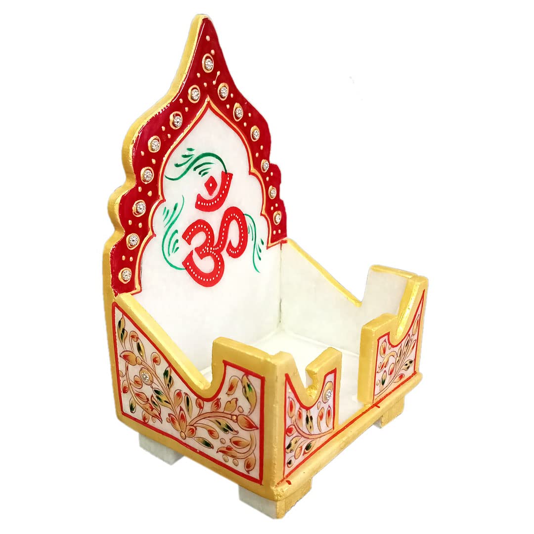 Salona Home Pure Marble Thakur Ji Singhasan with Cute Laddu Gopal Idol, Mini Temple for Home, Pooja Room Stand (6.5 x 4 x 3.5 inch, Multicolor)