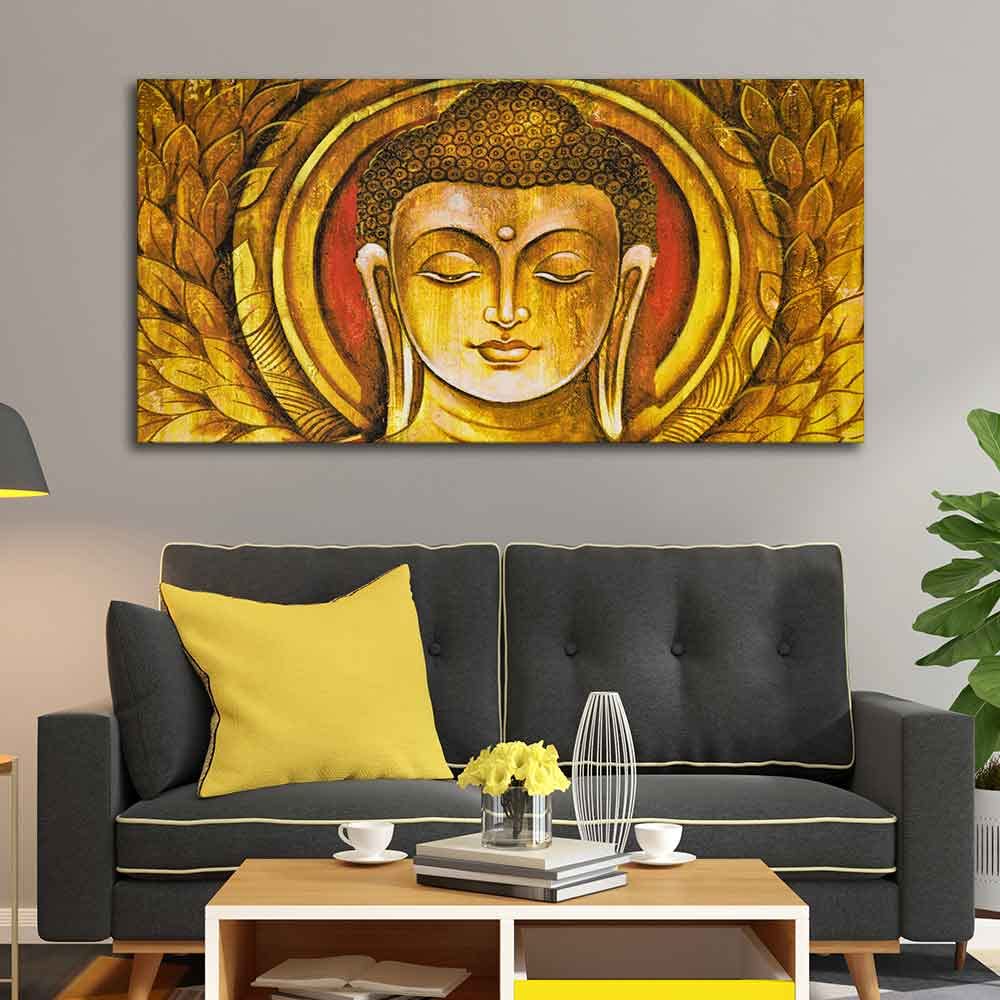 VIBECRAFTS Canvas Paintings for Living Room Drawing Gautam Buddha Meditation Wall Painting Fitted With Wooden Frame For Home | Office | Gifts (PTVCH_2544)