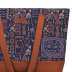 The Purple Tree Women Handcrafted Tote with Vegan Leather Handles, Tribal Print Shoulder Bag for Office and College, Oversized Contemporary, Blue