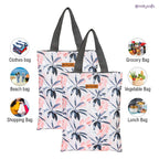 PrettyKrafts Tote Bags Cotton Shopping Bags with Shoulder Length Handles, Grocery Shopping Cloth Bags, Reusable, Washable Tote Bag for Women, Teacher, Mother as Gifts, Grey Peach