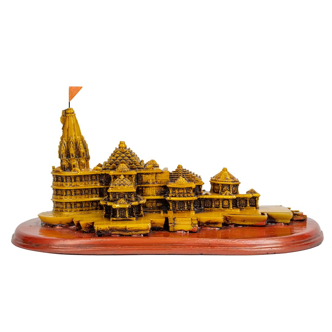 B.S HANDICRAFTS Polyresin Ram Mandir Ayodhya Model, Ayodhya Ram Mandir 3D Model Figurine Statue for Home Decor, Decorative Item, Car Dashboard Accessories, Color Gold