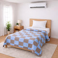 Bhoomi Impex Single Bed Dohar Earthy Blue Checkered | Lightweight Summer Quilt | Soft Microfiber AC Blanket | Breathable All Season Comforter | Skin Friendly Bed Cover Kafalo