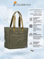 CELEBRINO Spacious Tote Handbag for Women | Nylon Hand Bags with Multiple Zip Compartments | Waterproof Large Shoulder Bag for Office, College, Travel & Shopping | Multi Pocket Zipper Handbags
