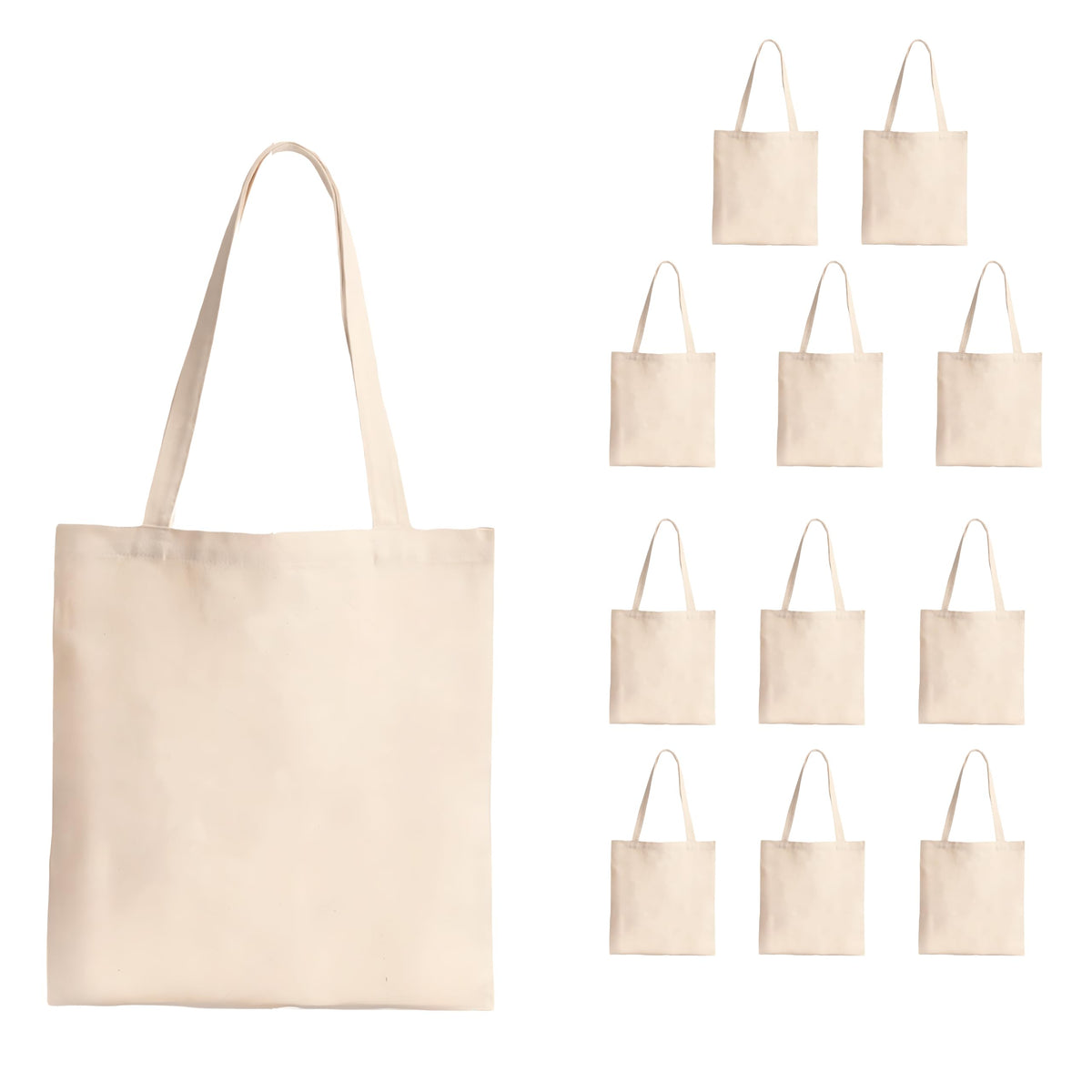 BOHEMEO Large Cotton Canvas Tote Bag for Women, Shopping Bag For Grocery,Vegetable Bags For Market, Office Bag For Women, Bag For Women College, Suitable for DIY Project, Cream, Pack of 12.