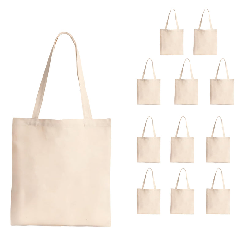 BOHEMEO Large Cotton Canvas Tote Bag for Women, Shopping Bag For Grocery,Vegetable Bags For Market, Office Bag For Women, Bag For Women College, Suitable for DIY Project, Cream, Pack of 12.