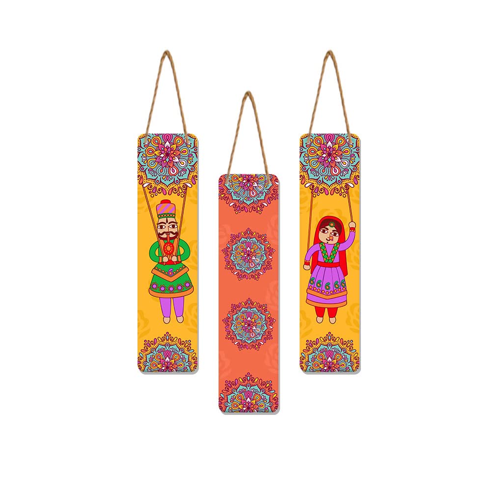 Artvibes Dancing Puppets Wooden Art Decoration Item for Living Room | Living Room | Office | Cafe | Painting Wall Decor | Wall Illustrations | Handcrafted Art | Gift Items (WH_8103N), Set of 3