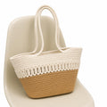 AIESY Cotton Rope Tote Bag for Women | Handmade Woven Shoulder Handbag | Lightweight Shopping Bag | Beach Bag | Daily Casual Travel Purse | Beige & White