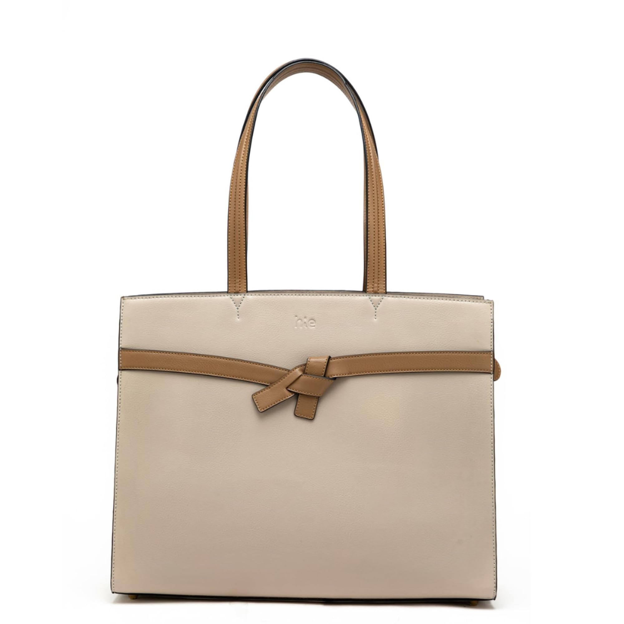 HIE Farah Tote Bag for Women & Girls - Vegan Leather Handbag with Contrast Color Handle, Metal Zip Closure, Key Holder, and Mobile Pocket - Stylish Office & Everyday Use.