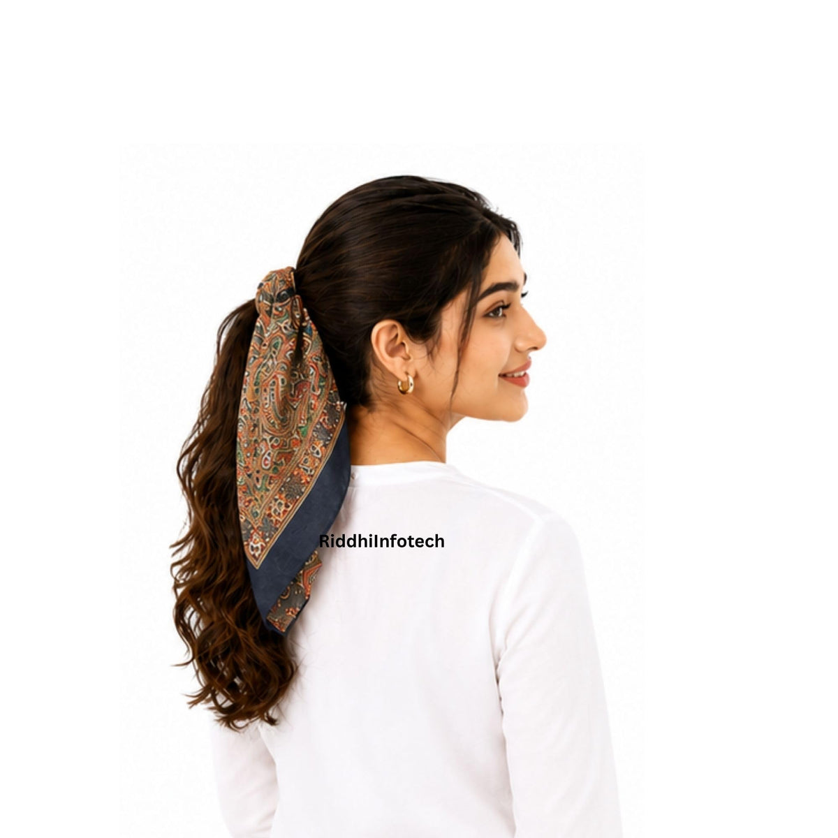 RiddhiInfotech Uttarakhand Pahadi Printed Square Scarf for Women | 26 x 26 Inch Traditional Head Scarf | Vintage Hair Wrap, Bandana, Neck Scarf & Stylish Fashion Accessory | Multicolour