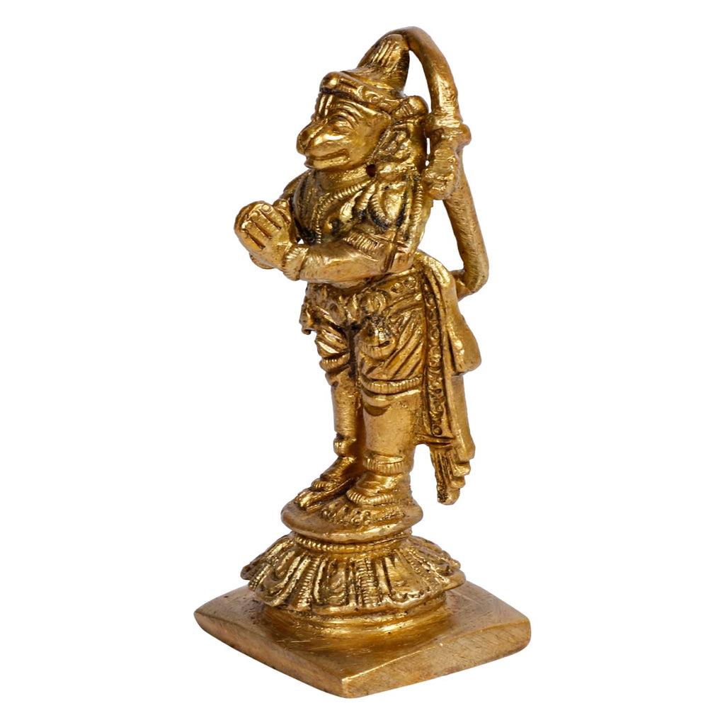 ARTVARKO Brass Hanuman Ji Standing Idol Statue God Bajrangbali Bhagwan Sankat Mochan Murti Small Size 3.5 Inch