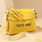 Street27 Women’s Premium Corduroy Tote Bag with Adjustable Wide Strap, Multi-Pocket Crossbody & Shoulder Handbag, Lightweight Everyday Carry with Secure Zipper Closure | (Yellow)