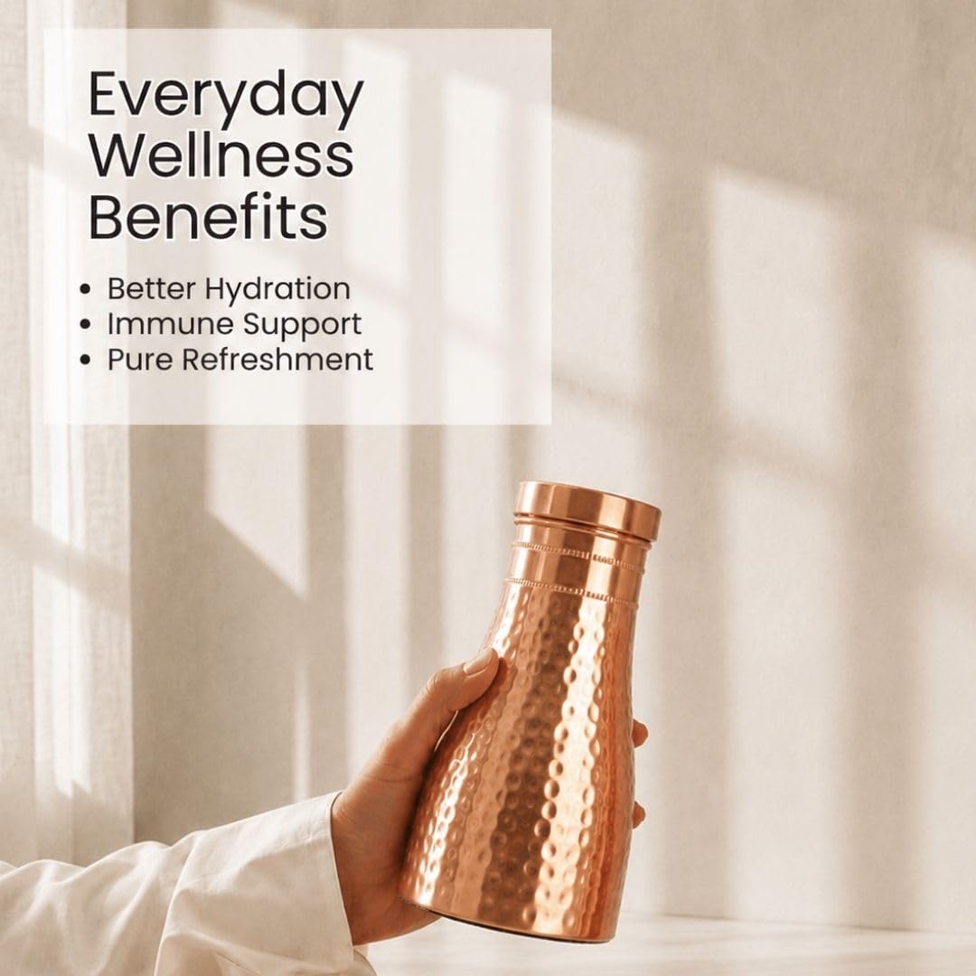 Hammered Copper Bedside Pot | Pure Copper Water Vessel (Bedside Double)