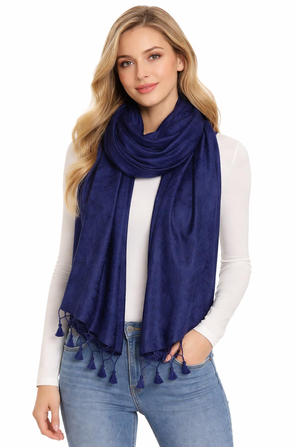 ZEN APPAREL Soft Viscose Fabric Jacquard Scarf, Stole, Shawl (Navy Blue)